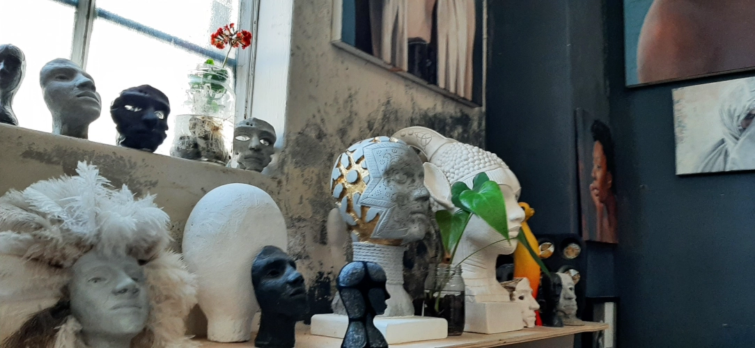2021, Sculptures and houseplants in the Woodstock studio