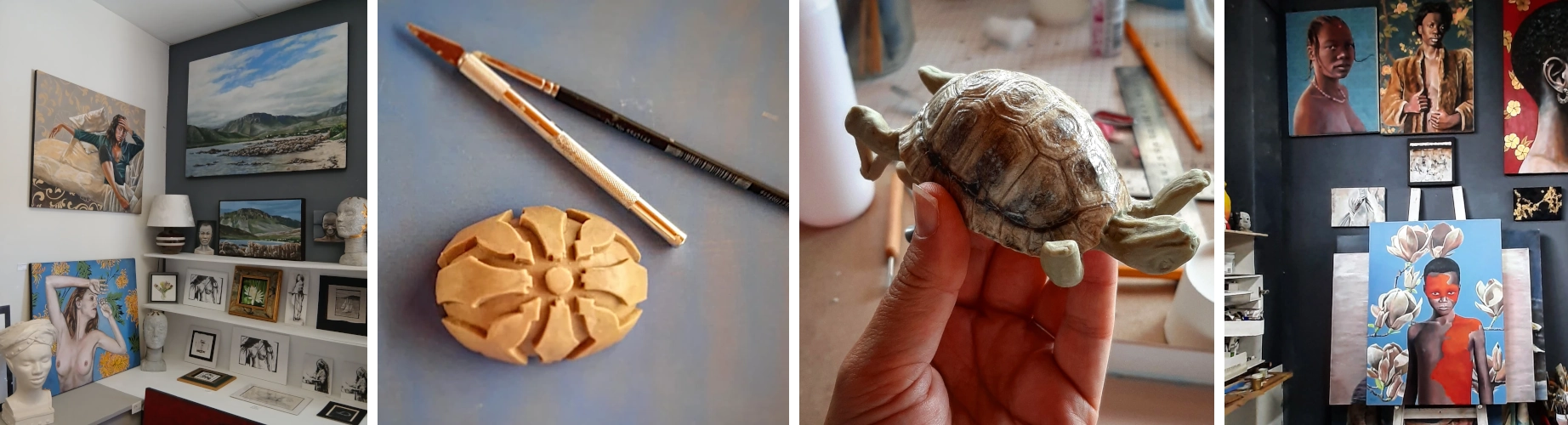 various photos from inside the art studio