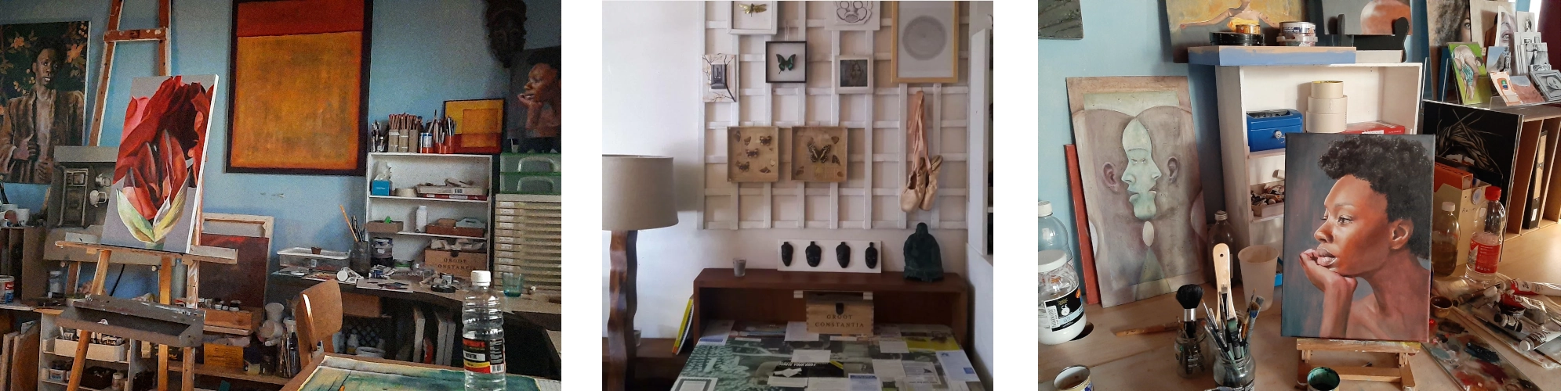 photographs of the interior of a functioning art studio with creative chaos