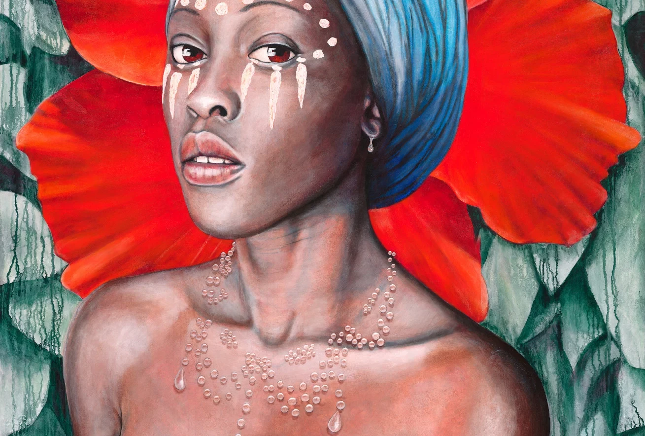 Progressing underpainting for an acrylic portrait about drought