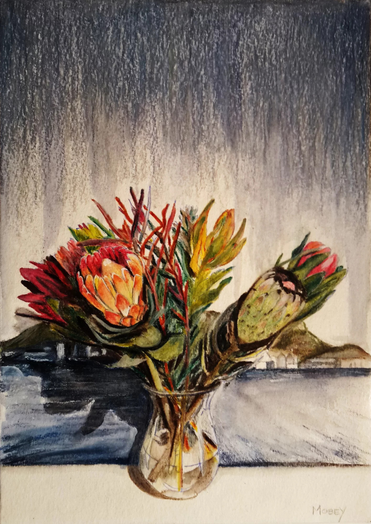 Proteas Against a Landscape
