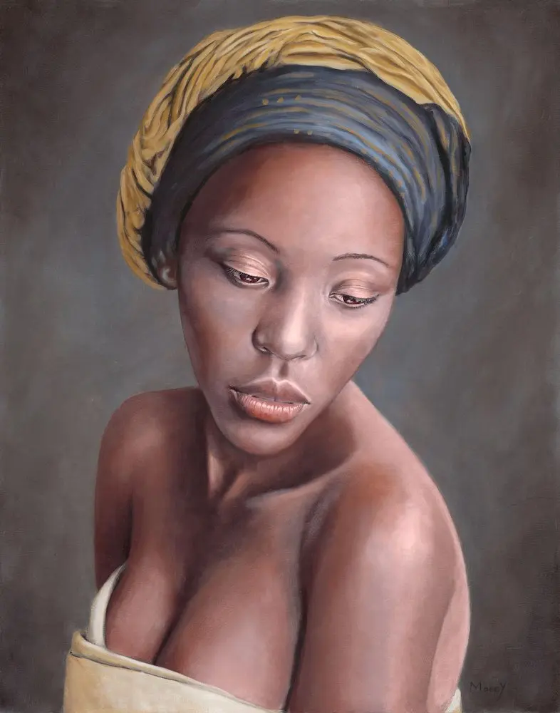 Thelma in a Blue and Gold Headscarf